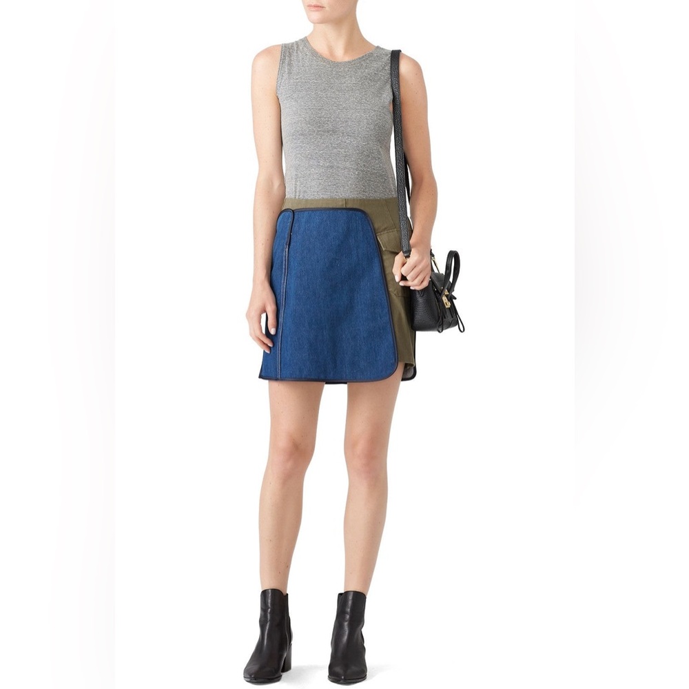 Harvey Faircloth Denim Cargo Mini Skirt Blue Green Hybrid Zip Pocket Size Small
